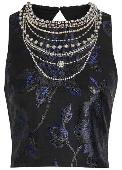 ALICE AND OLIVIA ALICE + OLIVIA CHERRA EMBELLISHED WOVEN CROP TOP