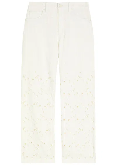 Alice And Olivia Alice + Olivia Chic Cutwork Embroidered Wide-leg Jeans In Neutral