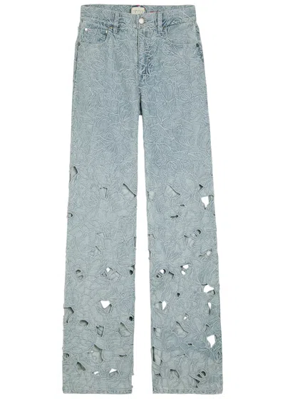 Alice And Olivia Chic High Rise Embroidered Eyelet Jeans In Rockstblue In Blue