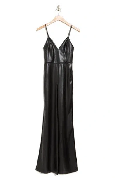 Alice And Olivia Alice + Olivia Christena Wide Leg Faux Leather Jumpsuit In Black