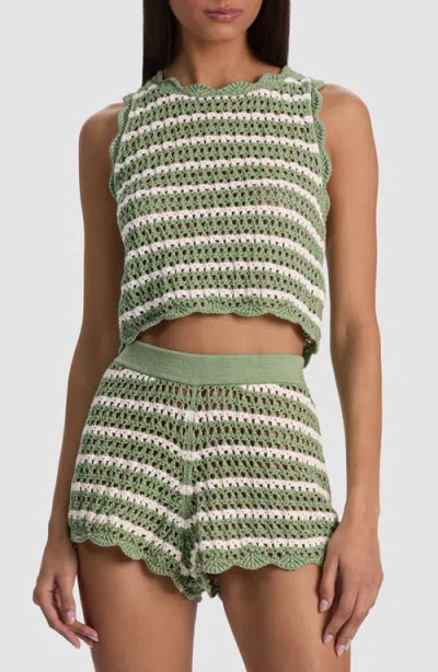Alice And Olivia Ciara Cropped Pointelle Pullover In Green