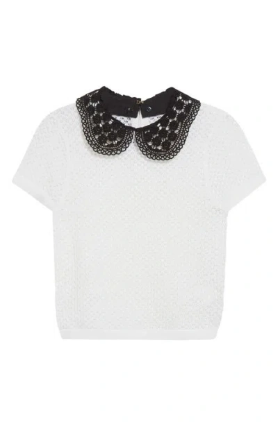 Alice And Olivia Alice + Olivia Ciara Lace Collar Short Sleeve Wool Blend Sweater In Multi