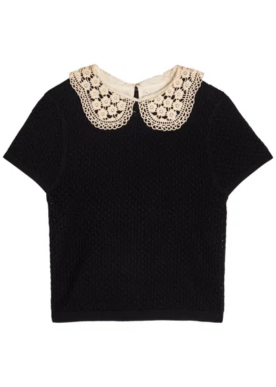 ALICE AND OLIVIA ALICE + OLIVIA CIARA LACE-EMBELLISHED WOOL-BLEND CROP TOP
