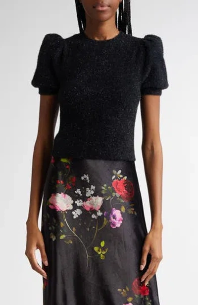 Alice And Olivia Alice + Olivia Ciara Metallic Puff Sleeve Sweater In Black