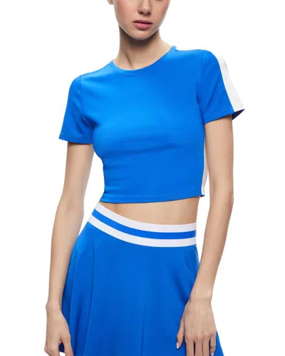 Alice And Olivia Alice + Olivia Cindy Classic Cropped T-shirt In Sapphire/white