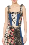 Alice And Olivia Clara Paneled Top In Lola Blue/multi