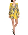 Alice And Olivia Alice + Olivia Clarissa Deep V Tie Sleeve Mini Dress In Yellow