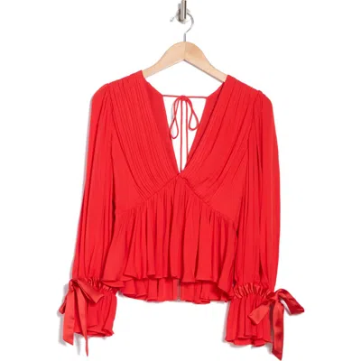 Alice And Olivia Alice + Olivia Clarissa Long Sleeve Peplum Top In Bright Ruby