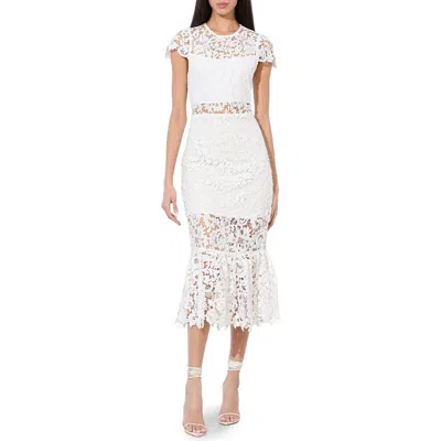 ALICE AND OLIVIA ALICE + OLIVIA CLOVER FLOUNCE HEM LACE MIDI DRESS