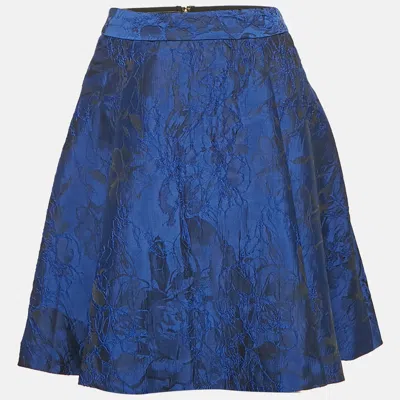 Alice And Olivia Alice + Olivia Cobalt Blue Floral Jacquard Pleated Mini Skirt