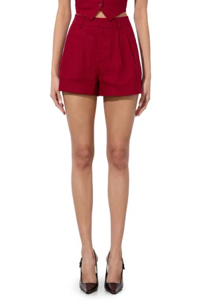 Alice And Olivia Alice + Olivia Conry Cuff Linen Blend Shorts In Burgundy