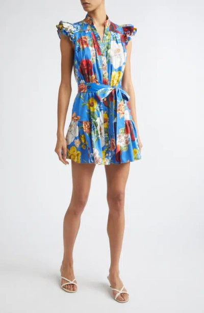 Alice And Olivia Alice + Olivia Cora Flora Stretch Cotton Minidress In Blue