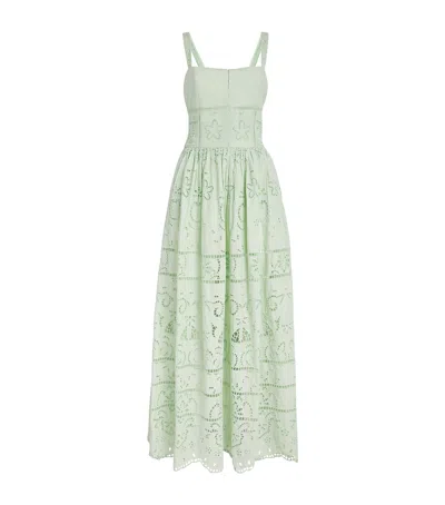 Alice And Olivia Alice+olivia Cotton Embroidered Anya Maxi Dress In Green