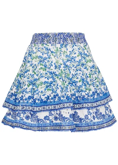Alice And Olivia Alice + Olivia Crawford Floral-print Cotton Mini Skirt In Blue
