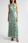 Alice And Olivia Danika Halter Maxi Dress With Belt In Vanity Pistachio