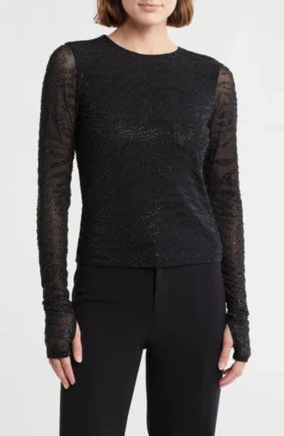 Alice And Olivia Alice + Olivia Delaina Embellished Mesh Top In Blue