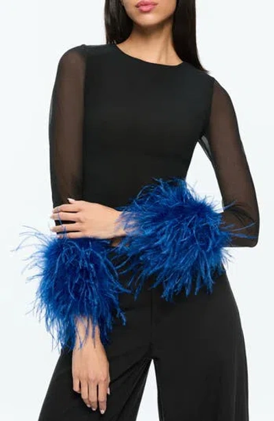 ALICE AND OLIVIA ALICE + OLIVIA DELAINA FEATHER CUFF MESH CROP TOP