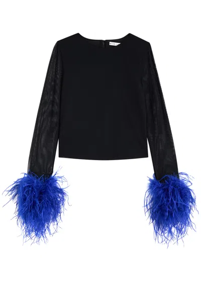 ALICE AND OLIVIA ALICE + OLIVIA DELAINA FEATHER-TRIMMED MESH TOP