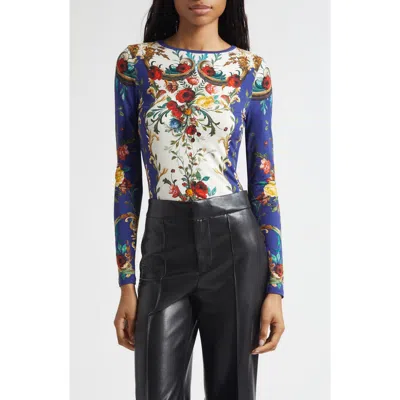 Alice And Olivia Alice + Olivia Delaina Floral Long Sleeve Mesh Top In Multi