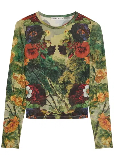 ALICE AND OLIVIA ALICE + OLIVIA DELAINA FLORAL-PRINT MESH TOP