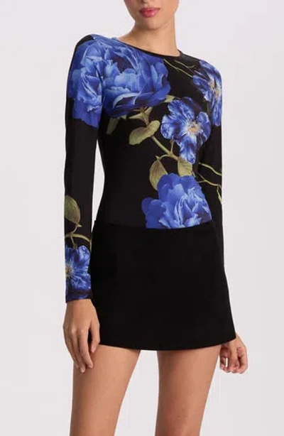 Alice And Olivia Alice + Olivia Delaina Floral T-shirt In Black