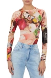 Alice And Olivia X Kelly Dabbah Delaina Mesh Long-sleeve Top In Thrive