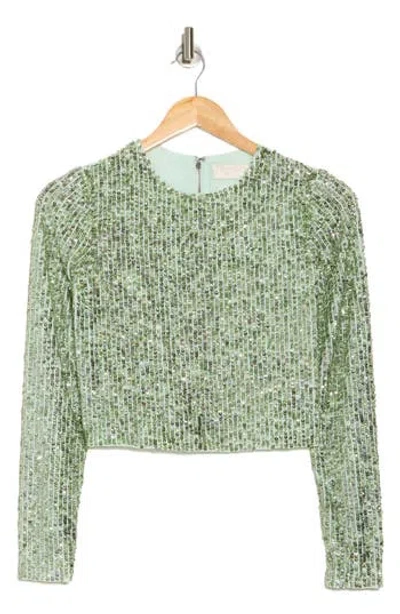 ALICE AND OLIVIA ALICE + OLIVIA DELAINA LONG SLEEVE SEQUIN CROP TOP