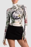 Alice And Olivia Graphic-print Turtleneck Top In White