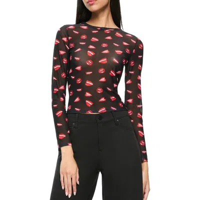 ALICE AND OLIVIA ALICE + OLIVIA DELAINA MOUTH PRINT MESH TOP