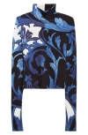 Alice And Olivia Delaina Turtleneck Cropped Top Regal Retreat In Blue