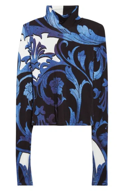 ALICE AND OLIVIA ALICE + OLIVIA DELAINA PRINT TURTLENECK CROP TOP