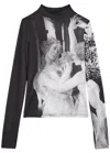 Alice And Olivia Delaina Long Sleeve Turtleneck Top In Black And Silver
