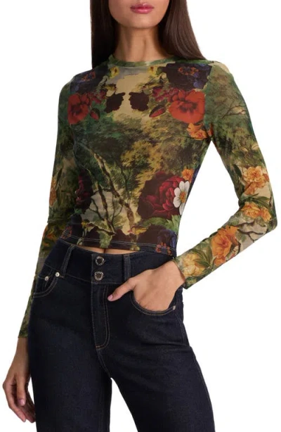 ALICE AND OLIVIA ALICE + OLIVIA DELAINA PRINTED LONG SLEEVE MESH TOP