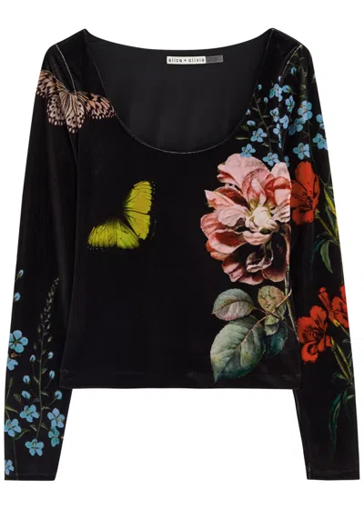 Alice And Olivia Alice + Olivia Delaina Printed Velvet Top In Multicoloured 1