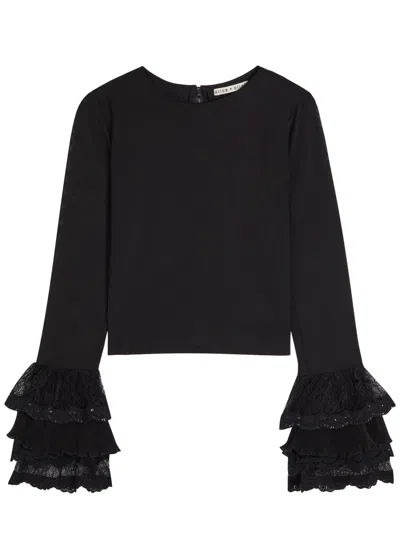 Alice And Olivia Alice + Olivia Delaina Ruffled Mesh Top In Black