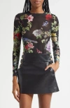 Alice And Olivia Delaina Floral-print Stretch-mesh Top In Multi