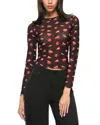 Alice And Olivia Delaina Long Sleeve Mesh Cropped Top Lip Sync Black