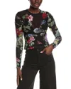 Alice And Olivia Delaina Floral-print Stretch-mesh Top In Black