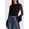 Alice And Olivia Delaina Top With Ruffle Cuff In Black