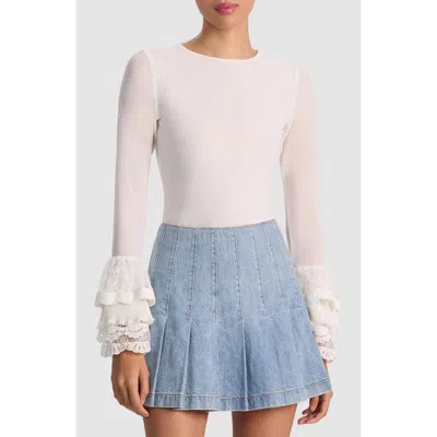 Alice And Olivia Delaina Top With Ruffle Cuff In White
