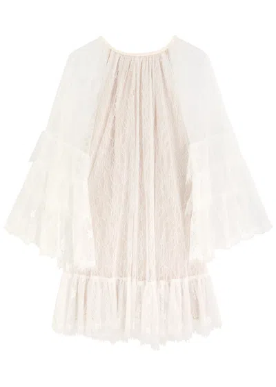 Alice And Olivia Alice + Olivia Delia Ruffled Lace Mini Dress In White