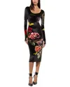 Alice And Olivia In The Wind Floral Delora Scoop-neck Velvet Midi Dress In Black