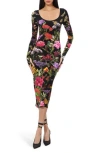 Alice And Olivia Delora Scoop Neck Midi Dress Secret Garden In Green