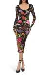 Alice And Olivia Delora Scoop Neck Midi Dress Secret Garden In Secret Garden
