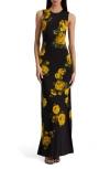 Alice And Olivia Delora Open Back Sleeveless Crew Neck Maxi Dress Rosehips In Black