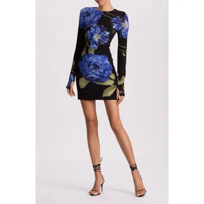 Alice And Olivia Alice + Olivia Delora Floral Print Long Sleeve Minidress In Blue