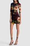 Alice And Olivia Magic Garden Gradient Delora Crewneck Mini Dress In Multi