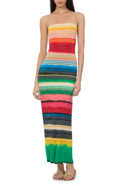ALICE AND OLIVIA ALICE + OLIVIA DELORA STRIPE STRAPLESS MIDI DRESS