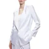 Alice And Olivia Denny Satin Blazer With Crystal Trim In White