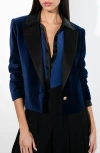 Alice And Olivia Velvet Blazer In Midnight Blue